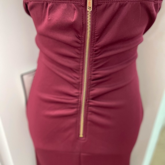 Emerald Sundae Burgundy Cross-Bodice Gown - Picture 5 of 11